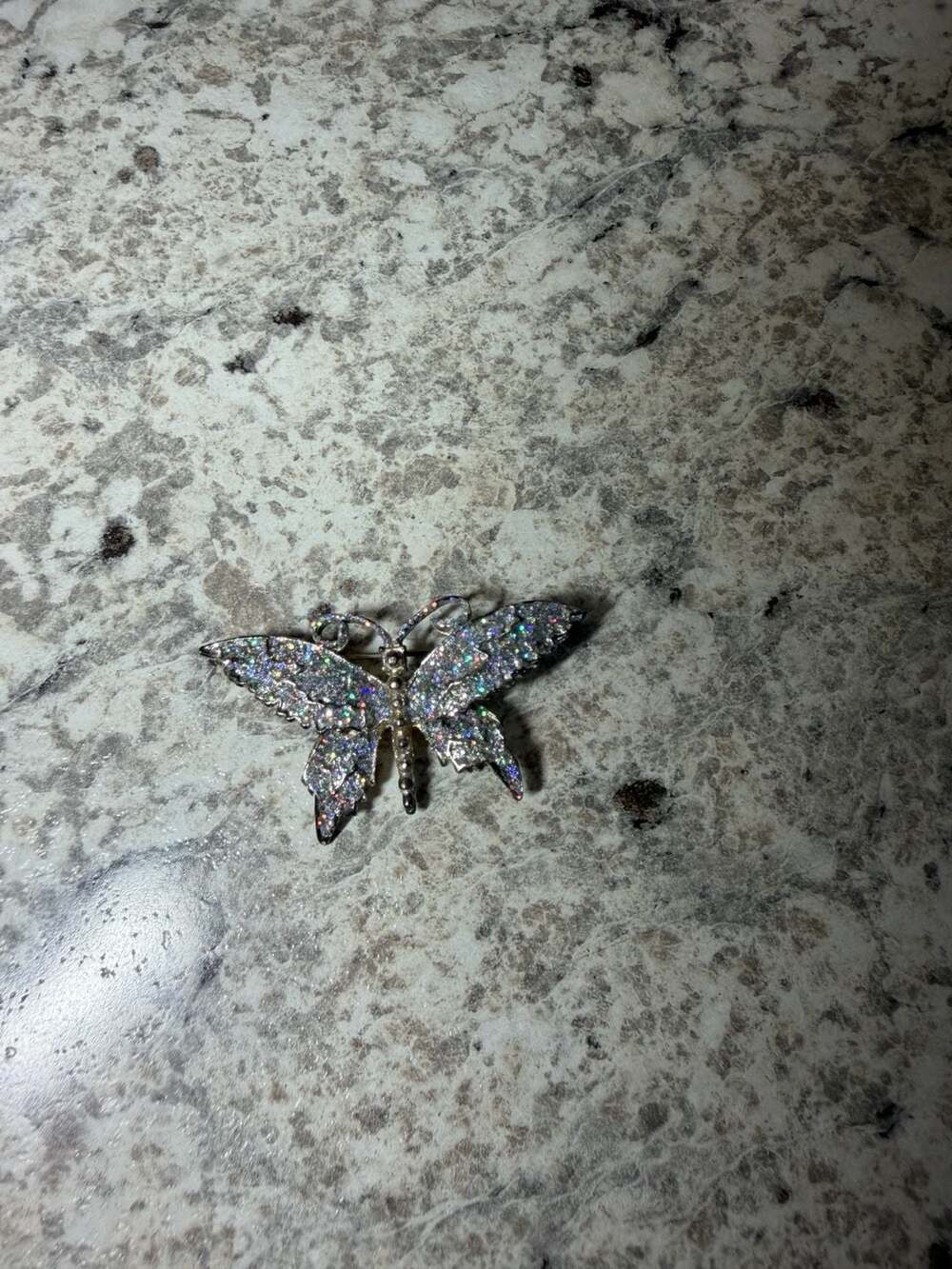 Vintage Silver Tone Rhinestone Butterfly Brooch Pin